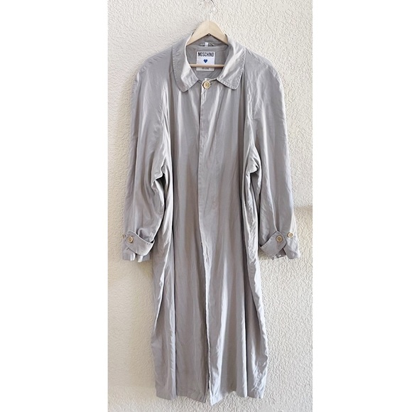 Moschino Jeans Coat Duster Trench Long Vintage Casual Classic Chic Gray Large - Picture 1 of 15
